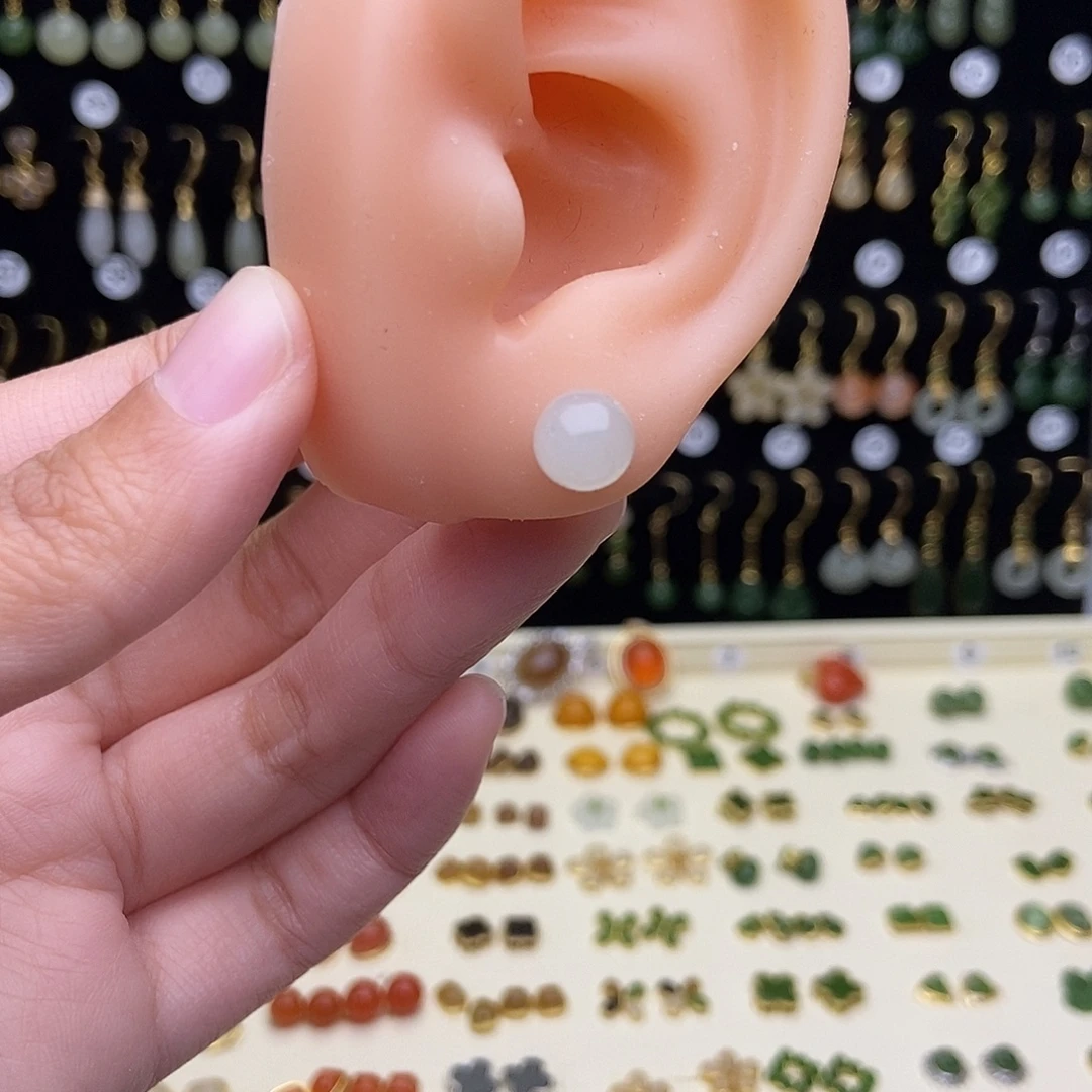 和田玉银S925镀金镶嵌耳饰