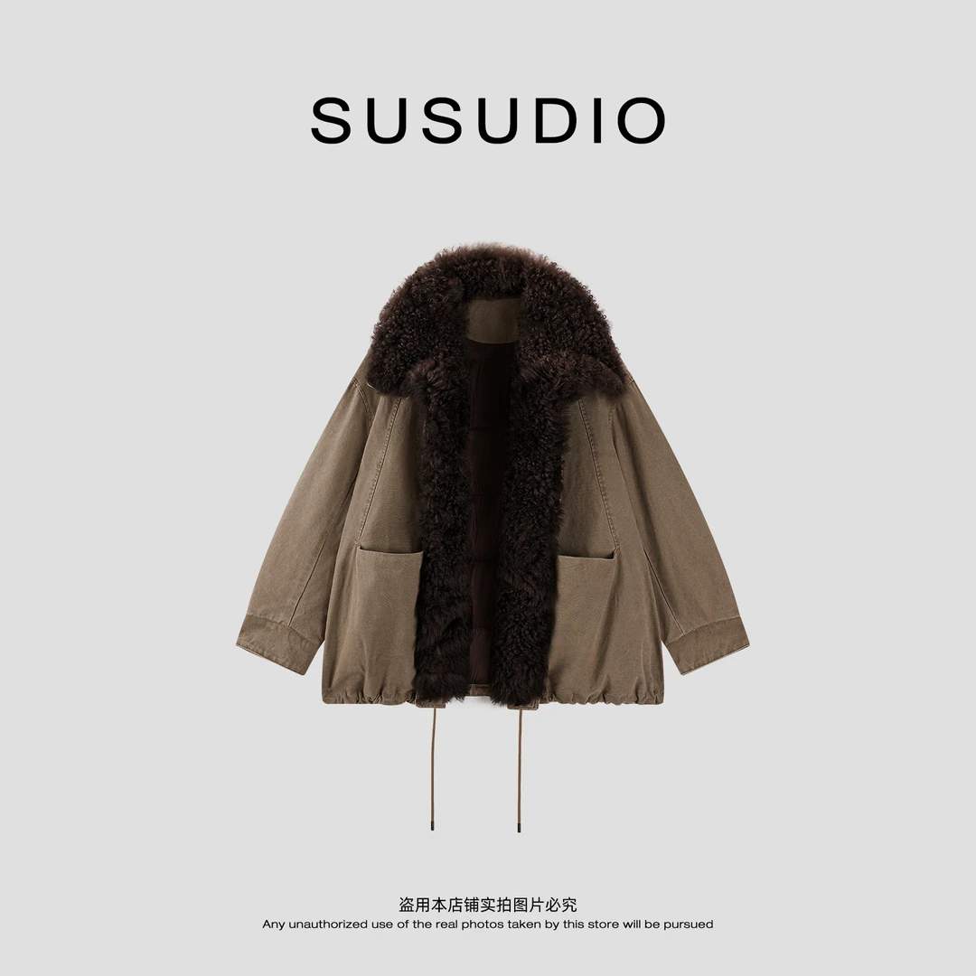SUSUDIO 托斯卡纳羊毛毛领冬日高级感工装派克白鹅绒羽绒服 70475