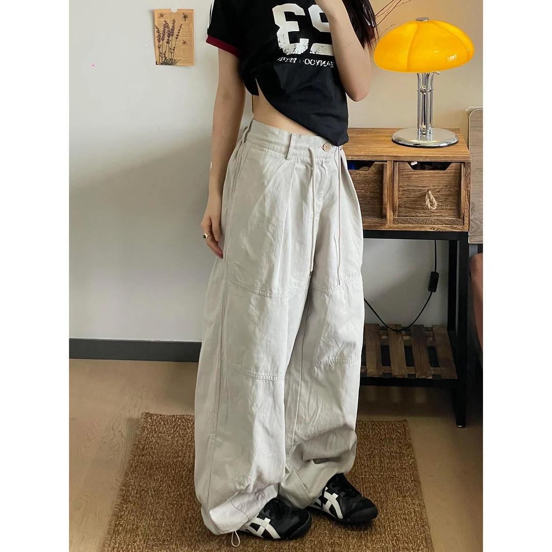 RETEL新款春秋宽松阔腿显瘦抽绳美式休闲潮男女休闲运动工装裤潮