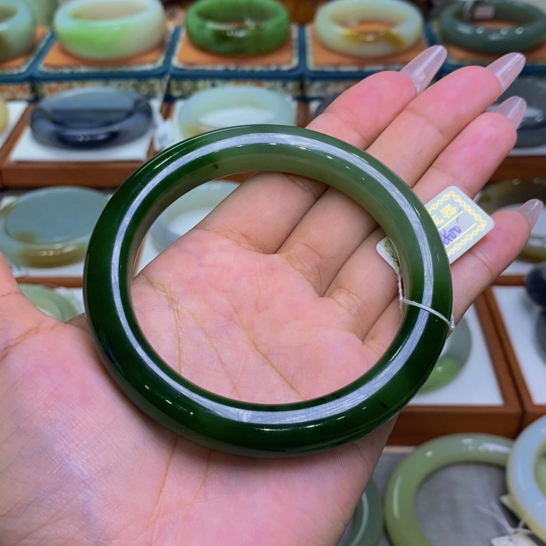 和田玉手镯未镶嵌和田玉碧玉菠菜绿61