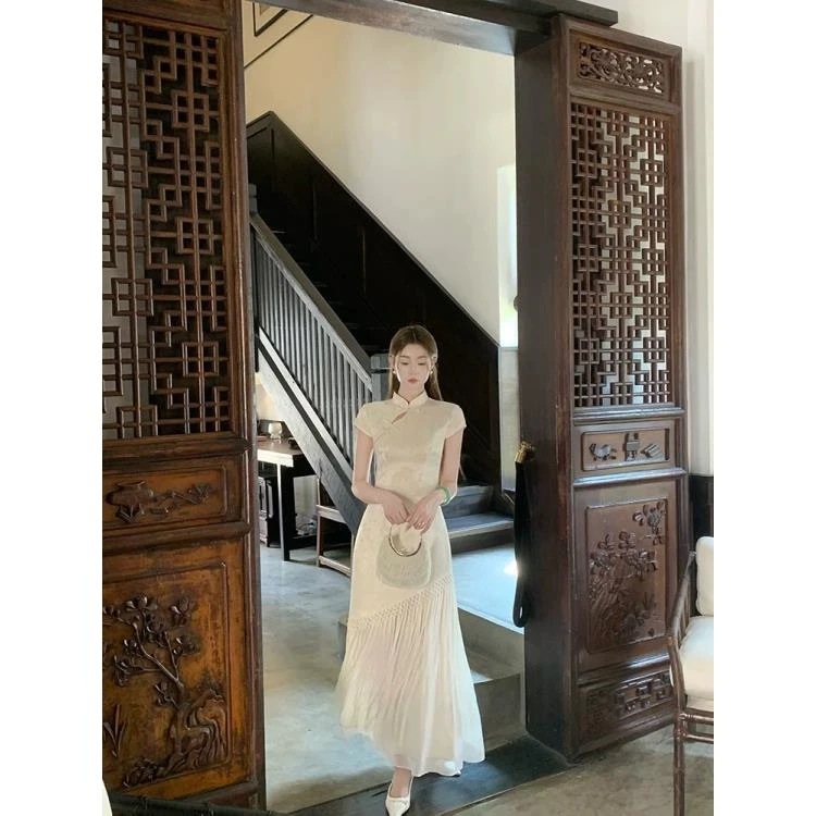 新中式国风【关关雎鸠】贵气千金旗袍连衣裙女夏气质长裙