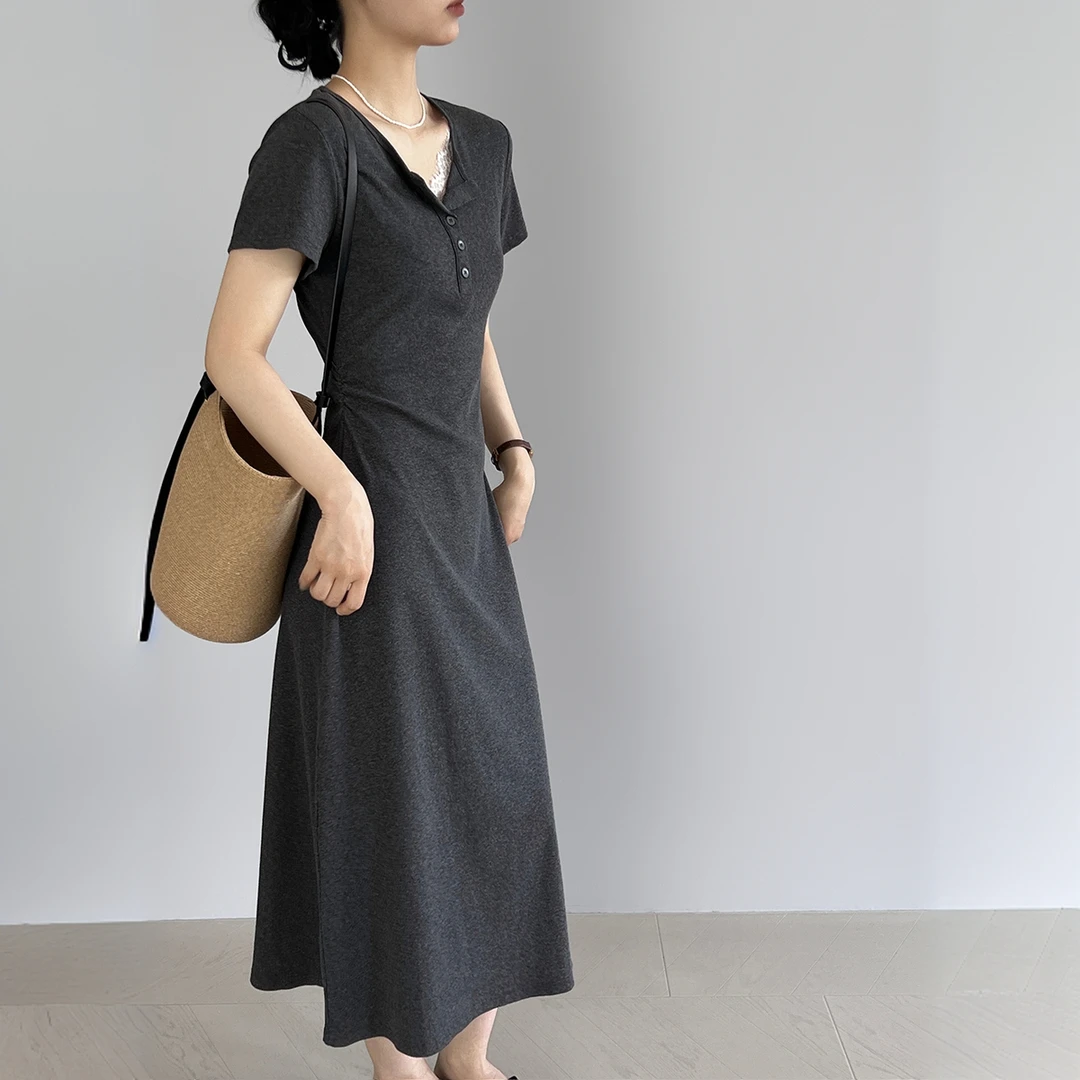 6271#法式气质假两件蕾丝拼接修身显瘦设计感小个子收腰连衣裙