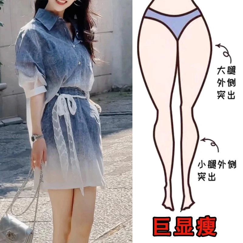 2025夏薄款大码女装减龄渐变休闲连衣裙梨形身材显瘦设计衬衫短裙