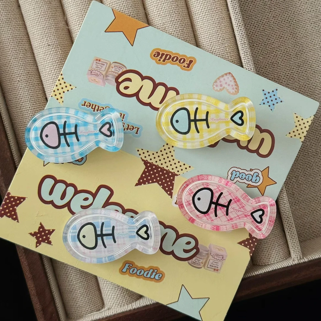 夏季新款冰透多巴胺小鱼发夹甜美高颜值少女风鸭嘴夹发卡发饰批发