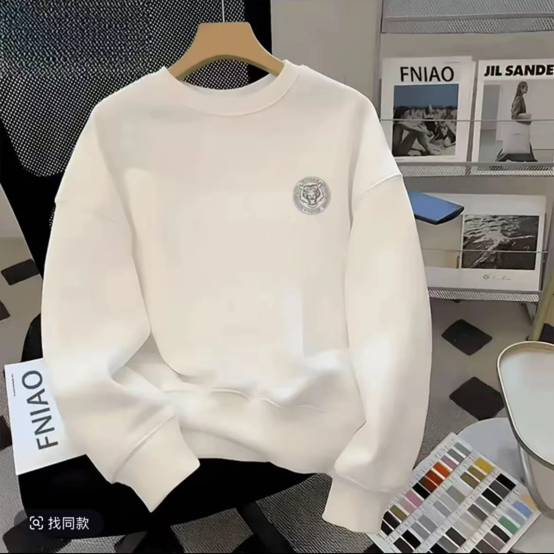 新款男士圆领加绒卫衣秋冬季潮流休闲百搭长袖时尚青年内搭上衣男