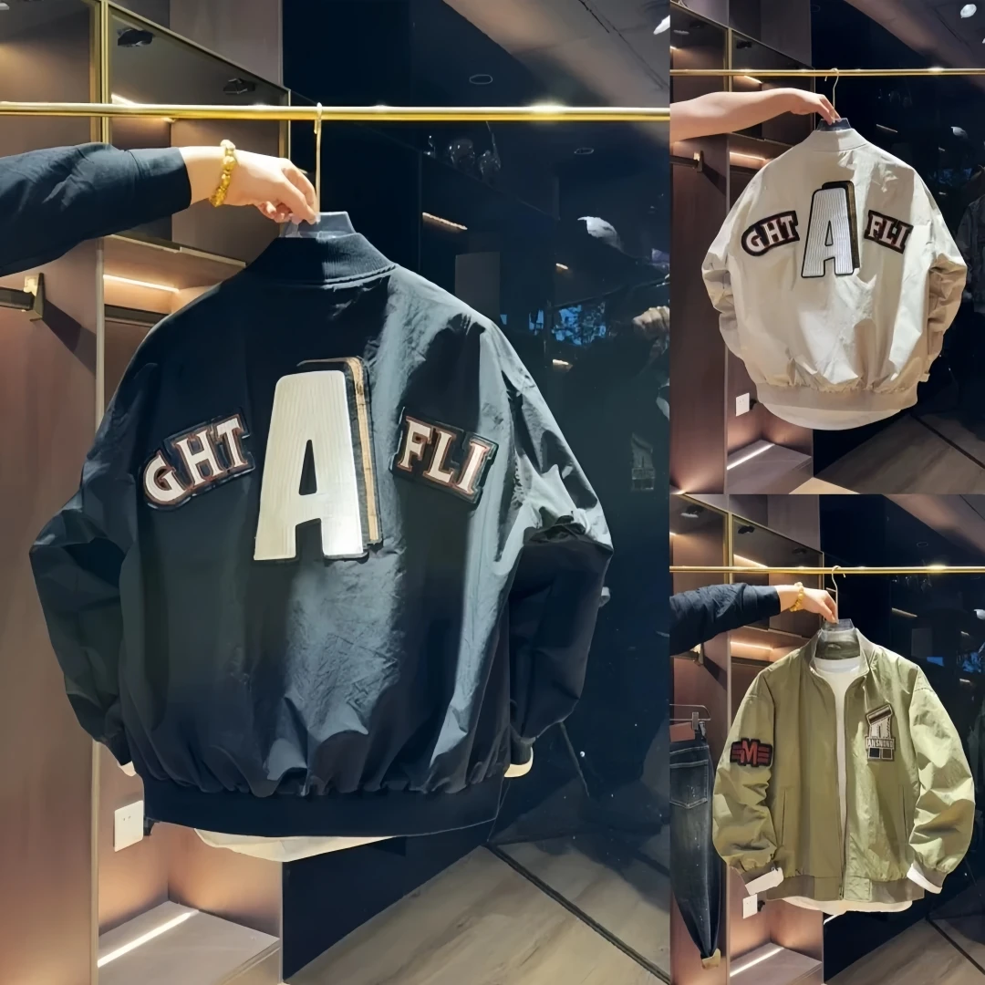 2025潮牌美式贴标刺绣夹克外套男士春秋款宽松时尚棒球服休闲外套