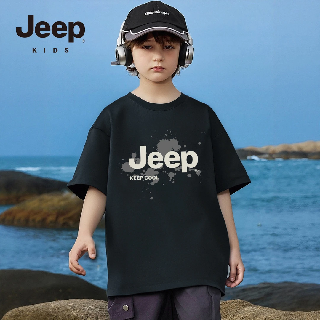 jeep儿童短袖t恤夏季宽松中大男女童上衣舒适青少年运动百搭圆领T