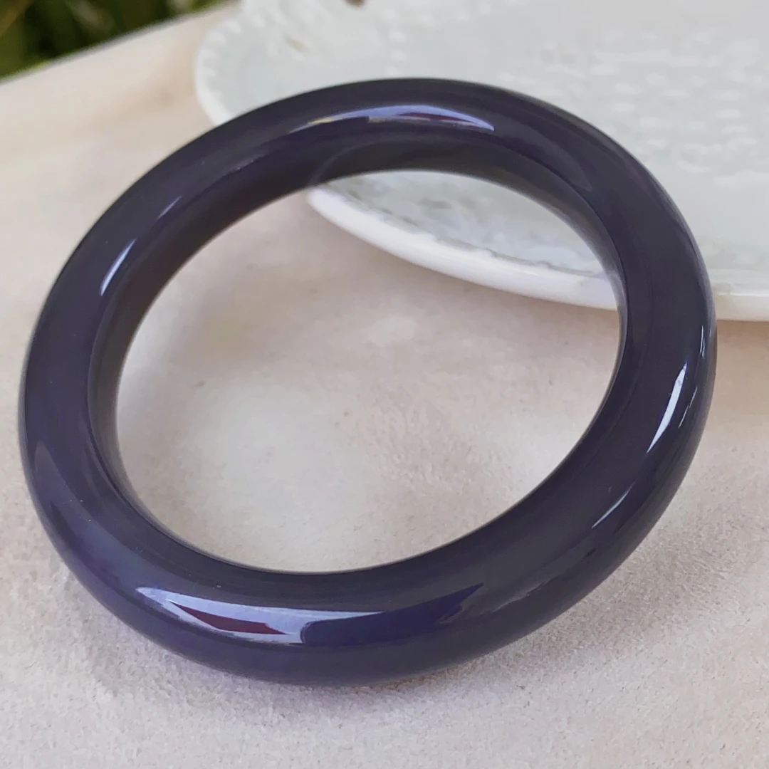 天然和田玉精品青海料烟紫冰紫罗兰手镯正圈52-61冰润细腻女@0056