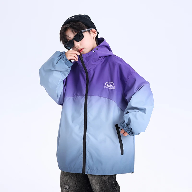 男童春秋渐变防风户外冲锋衣外套儿童男孩秋装炸街夹克K243WT4791