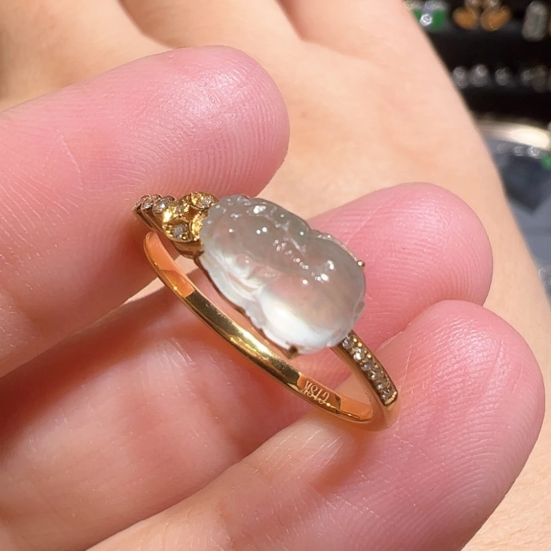 翡翠戒指18K金镶嵌天然A货翡翠戒指