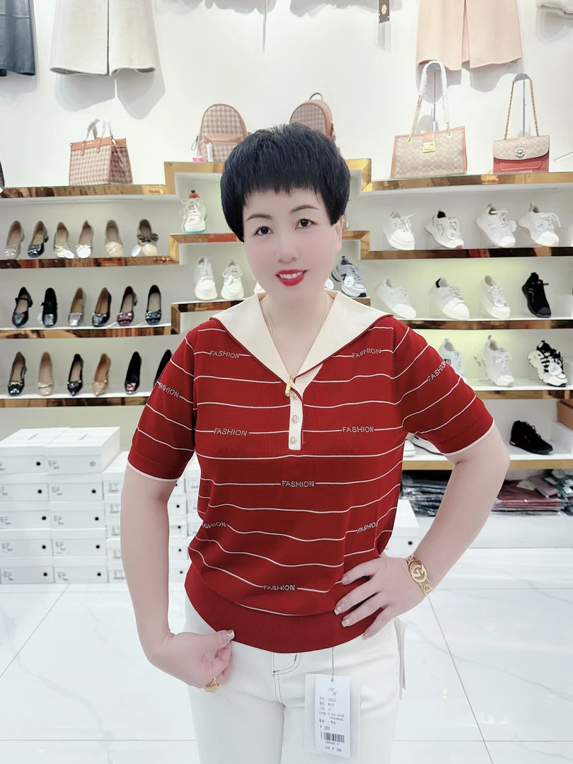 683  春夏新款翻领条纹上衣