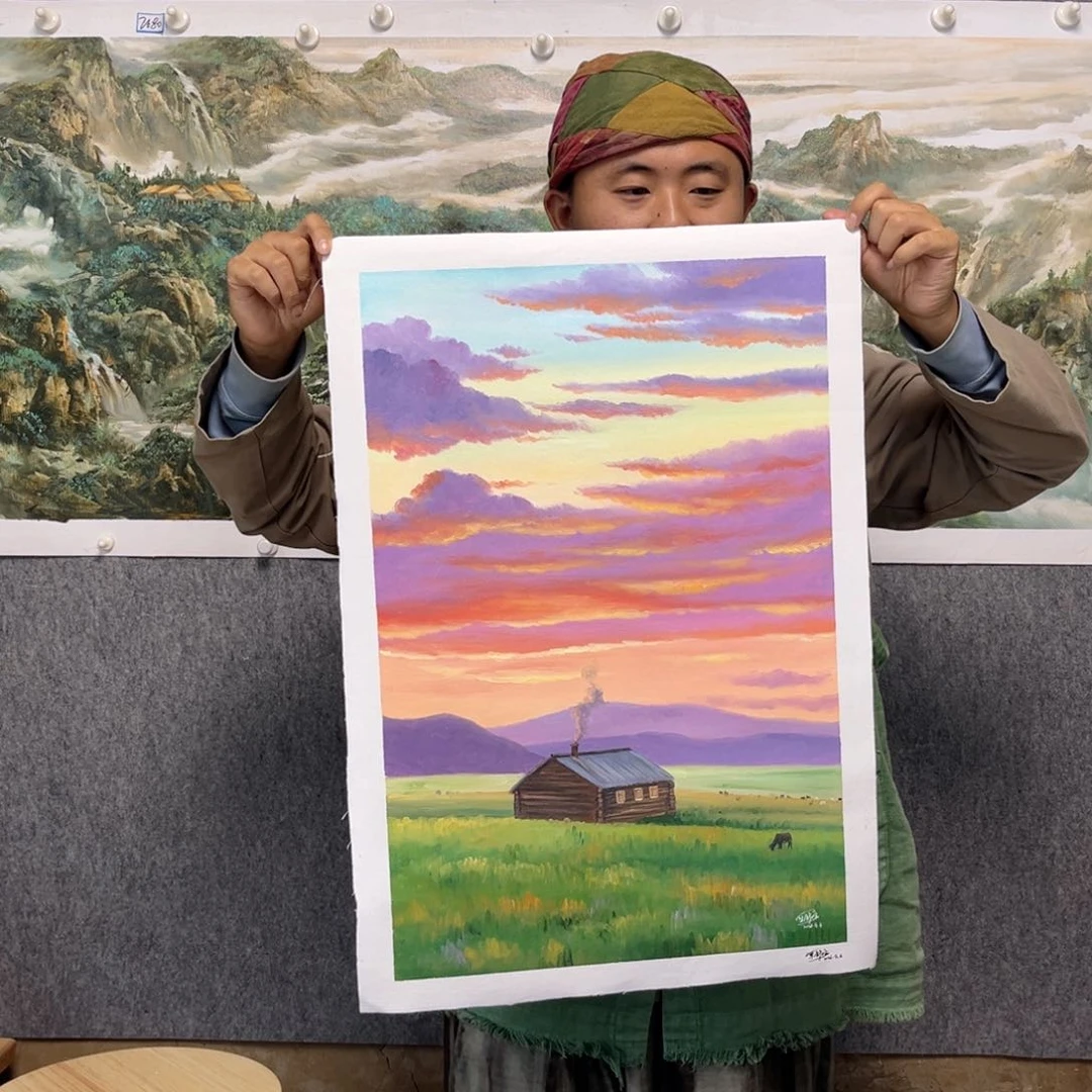 油画行路人小院绘画作品竞拍