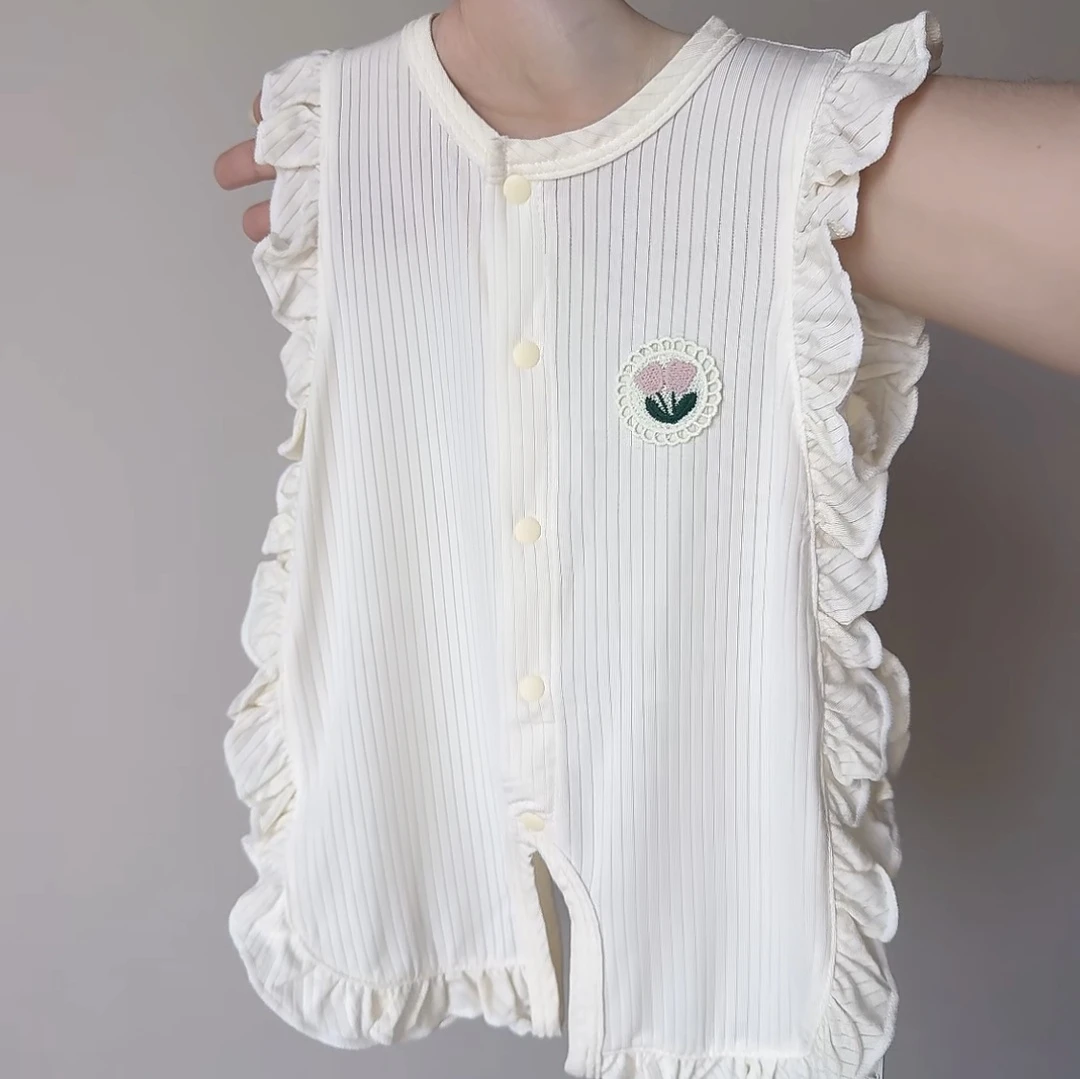 花边琵琶衣婴幼儿连身衣夏季薄款女宝可爱无骨