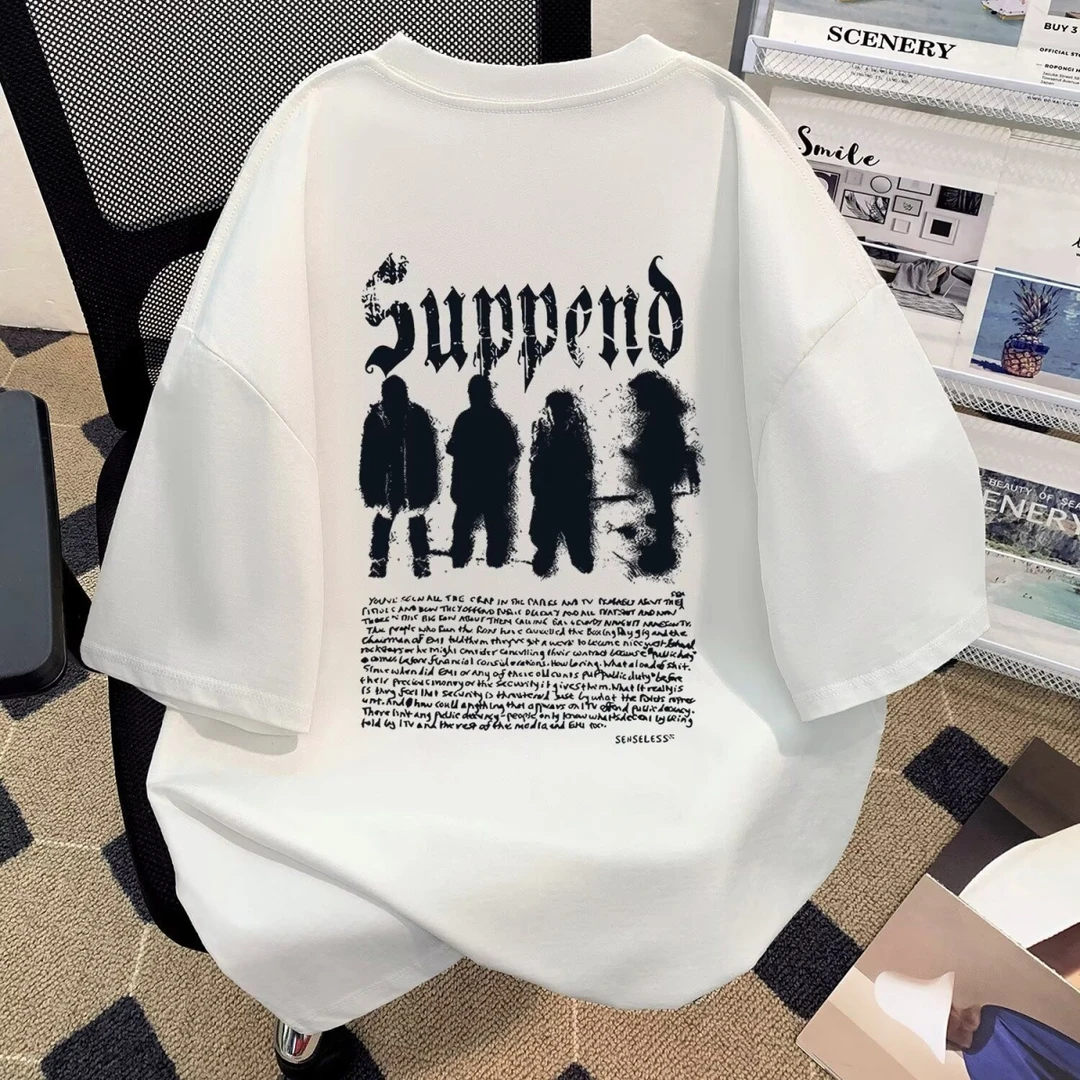 小众设计感抽象人物印花纯棉短袖t恤男美式高街宽松oversize上衣