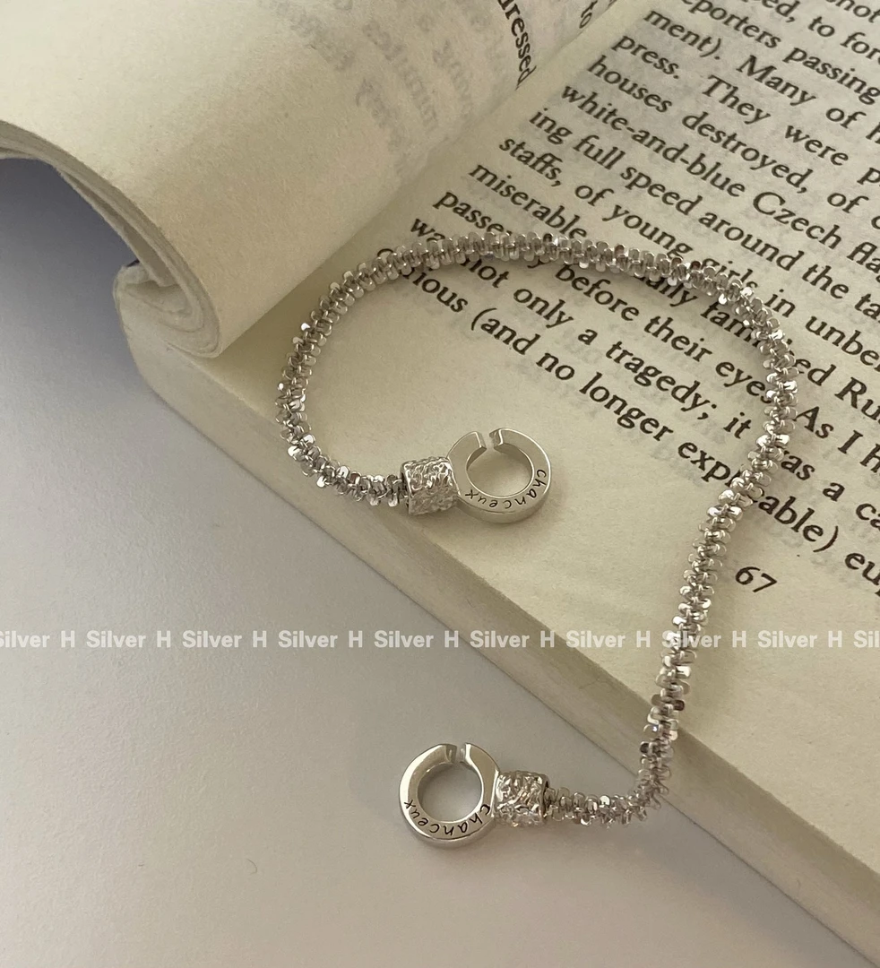 925银手链 爆米花双环扣手链17.5cm Y7681 气质百搭