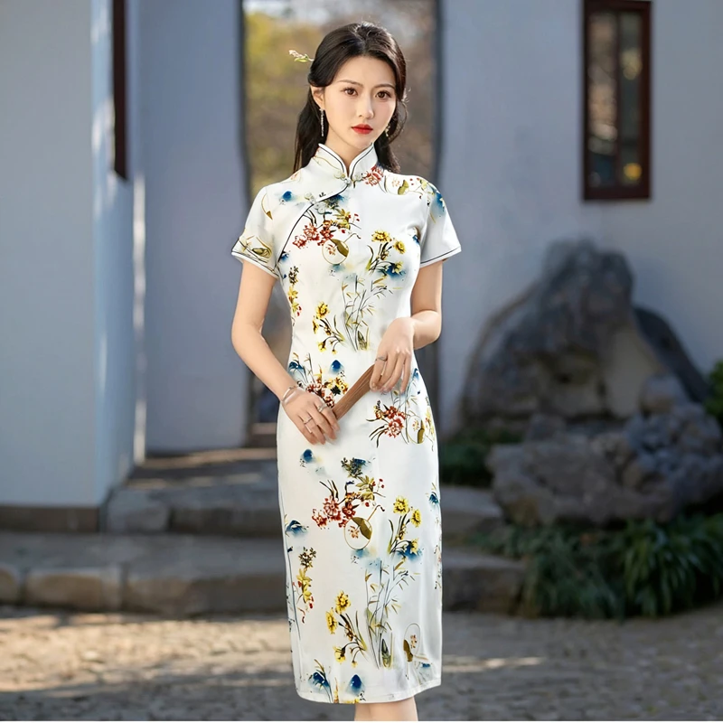 中长款旗袍2025年新复古气质年轻款改良连衣裙高端老上海少女走秀