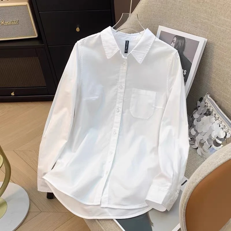 030秋冬厚款牛津纺长袖衬衫百搭简约纯棉白色打底衬衣送运费险