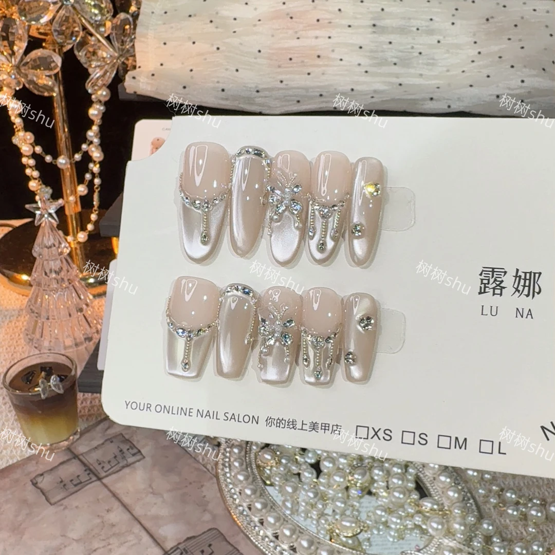 【月下蝶影】轻奢高级感原创设计师款纯欲猫眼美甲纯手工穿戴甲