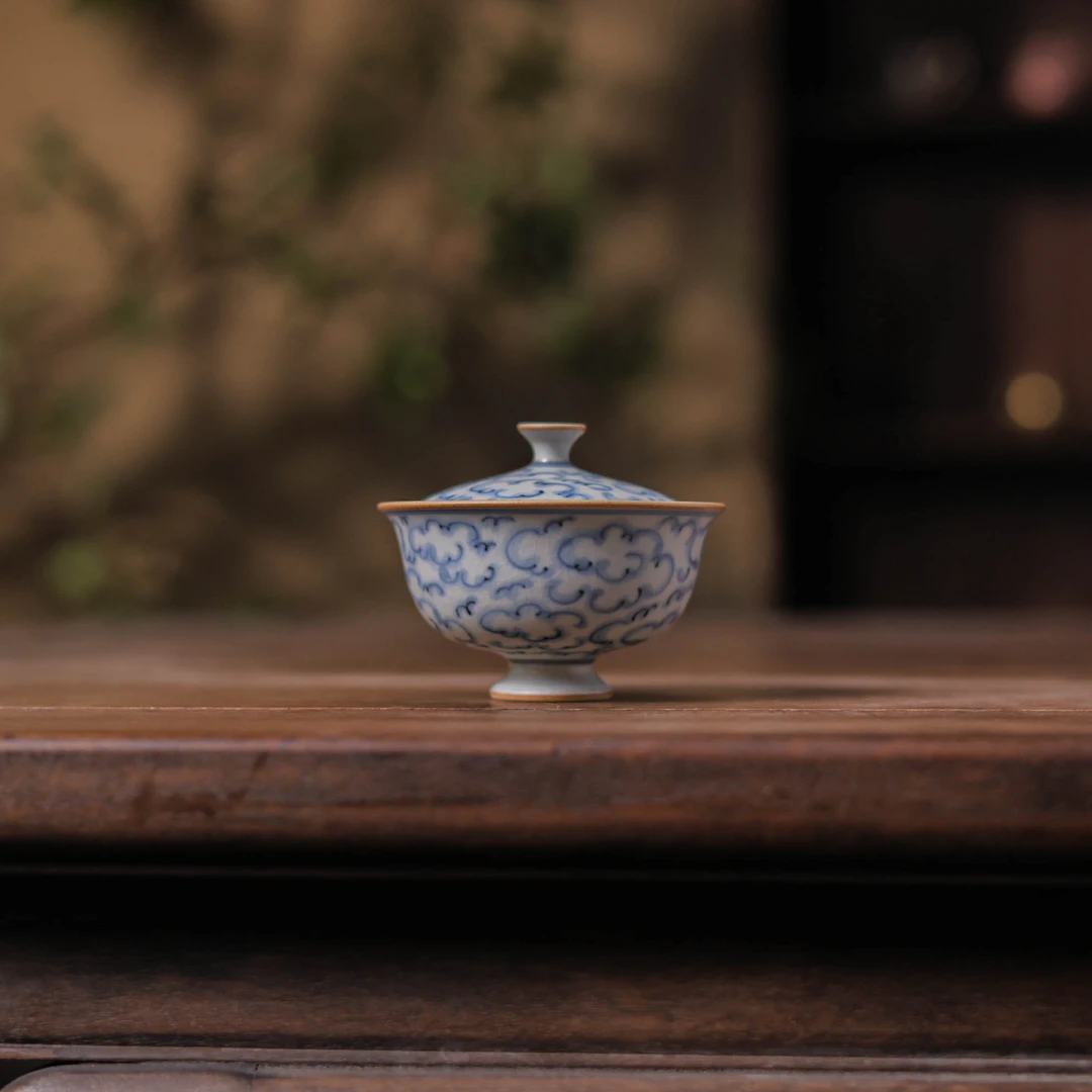 【慕白茶集】元宝祥云底足盖碗（朴碗0108）