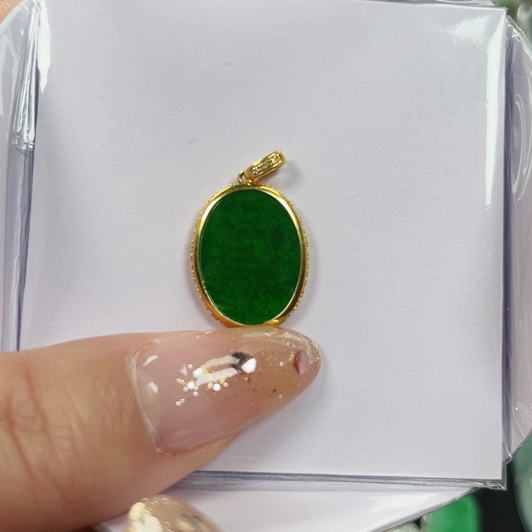 翡翠18K金镶嵌吊坠(不含链)