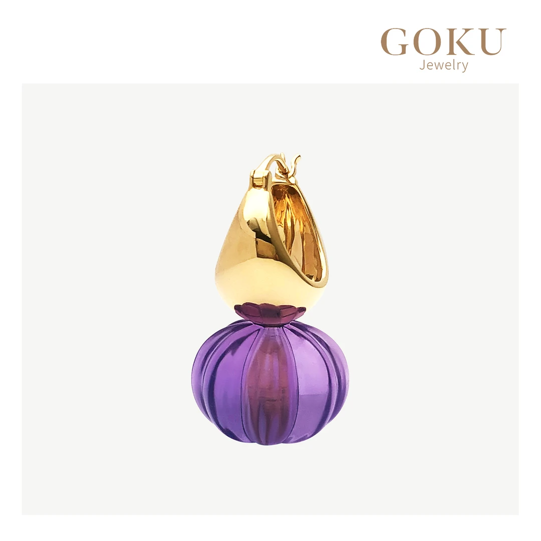 GOKU18K金耳环女南瓜珠紫水晶耳坠复古时尚小众设计师款K金耳饰