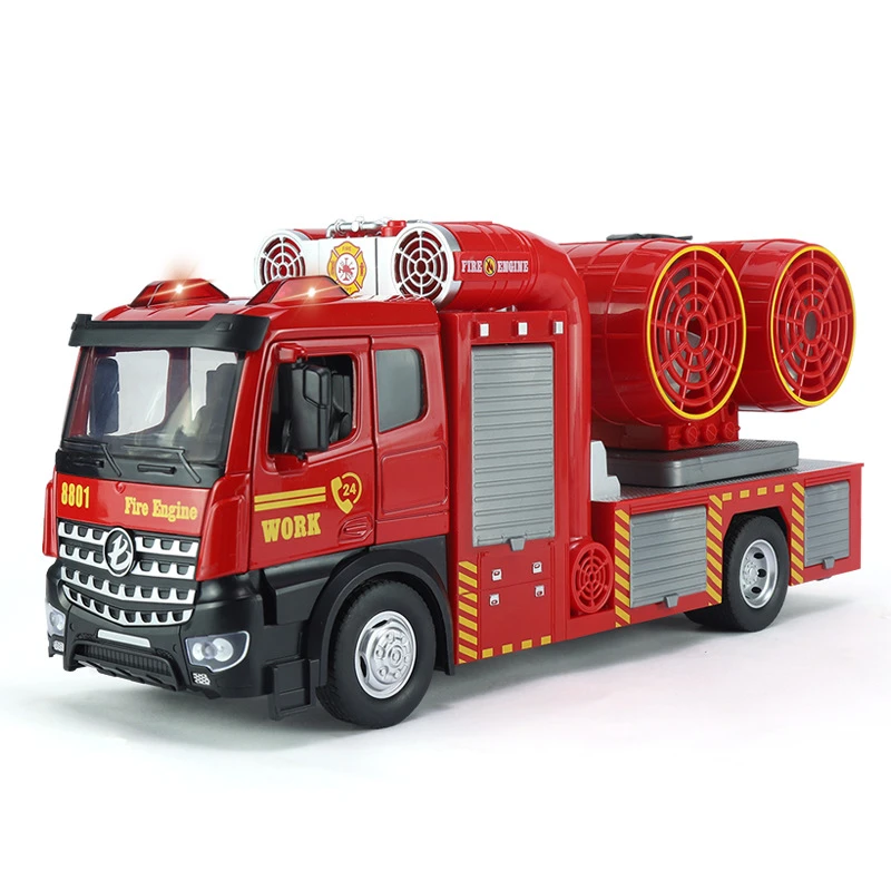 1:18仿真多功能双喷雾消防车模型声光合金回力车喷雾男孩儿童