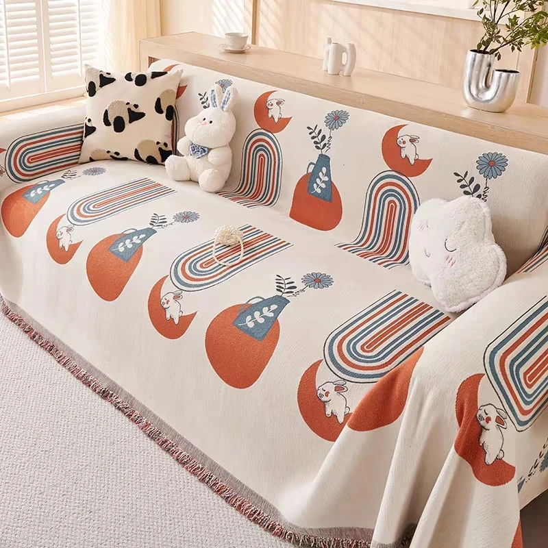 橙兔沙发盖布四季通用防滑防猫抓沙发巾套罩坐垫