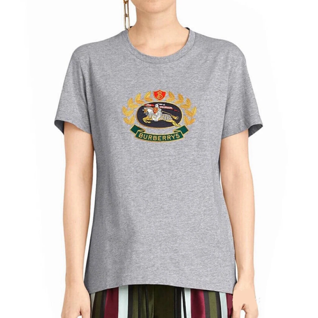 99新 BURBERRY/博柏利 【夏季巨惠】000333  刺绣麦穗战马灰色短袖M