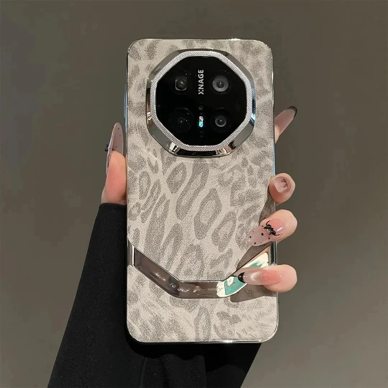 适用华为mate70rs非凡大师手机壳高档豹纹拼接电镀mate60pro超薄