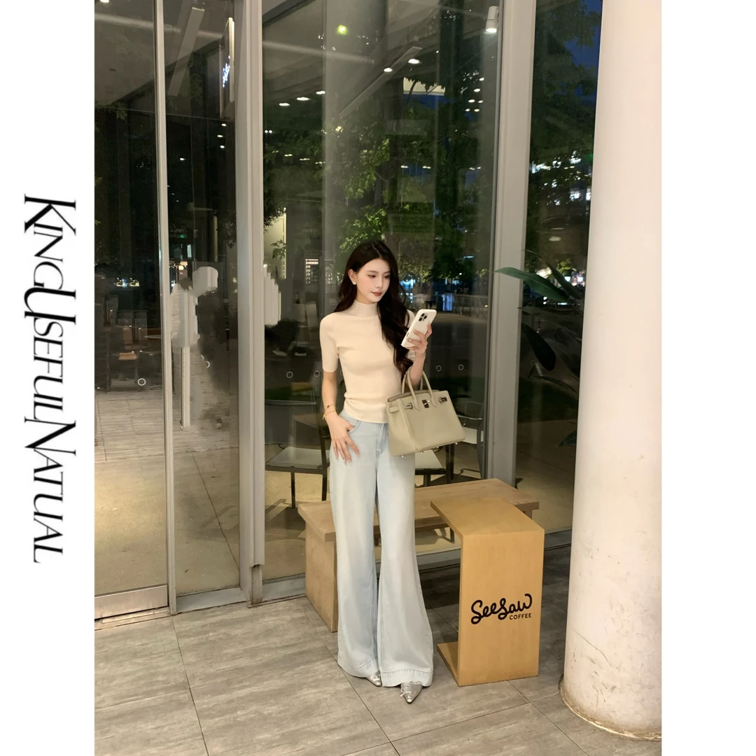 KUN【曲线T】时髦出彩 全羊毛无缝针织亲肤柔软时髦米色打底上衣