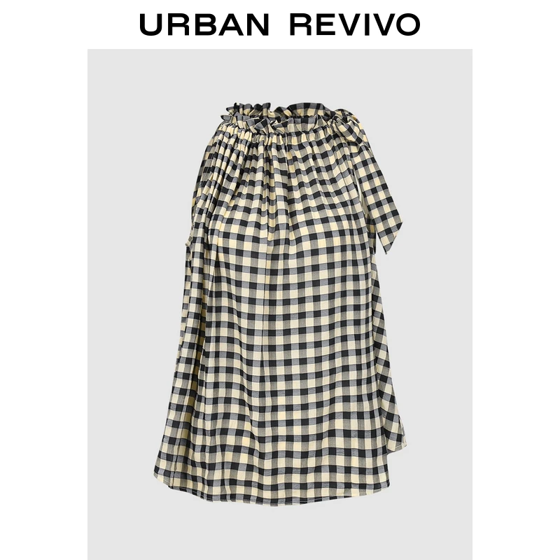 UR2025秋季新款女装撞色格纹超宽松无袖罩衫衬衫UYU250031