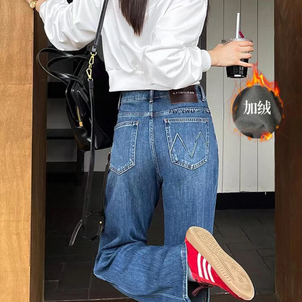 文文【150-1】代83 MWMA新冬款Q暖绒四面弹窄版阔腿牛仔裤~