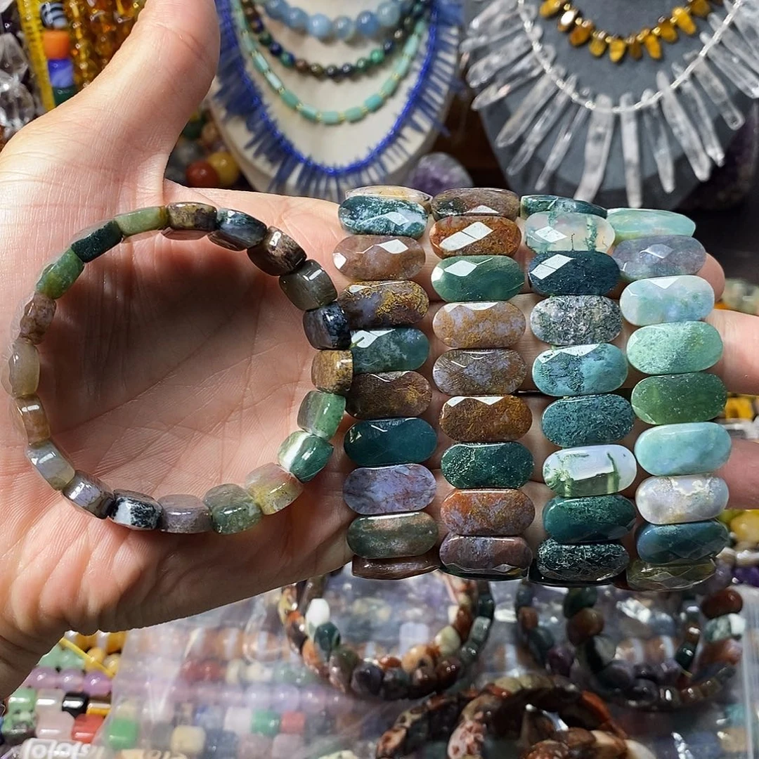 石英质玉未镶嵌，水草玛瑙切面手牌20mm一圈，