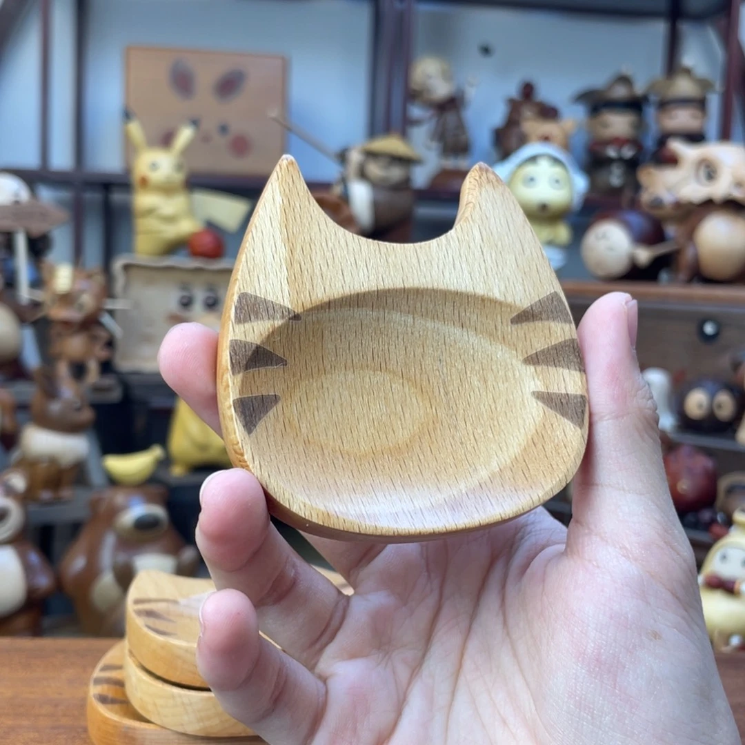 木榉木小猫菜碟子摆件