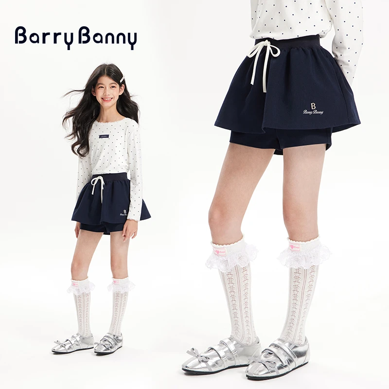 BarryBanny女童花苞裤裙2025春季新款儿童复古芭蕾裙假两件半身裙