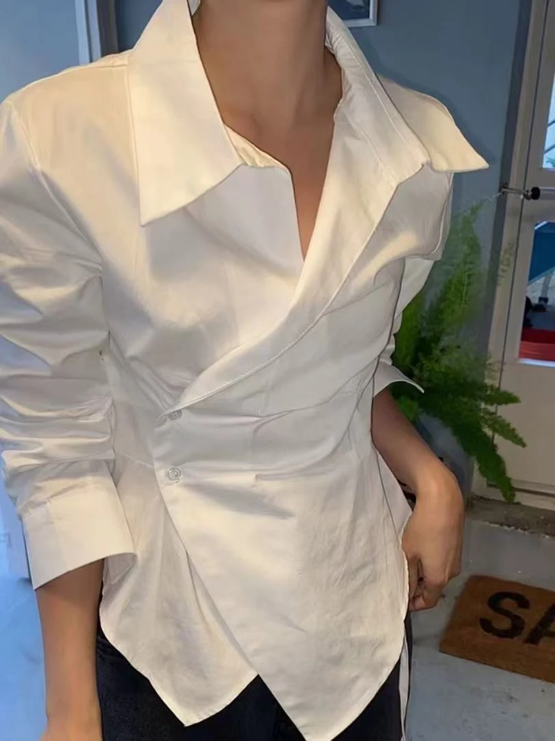 （01-100编号）2025春季新款设计感百搭收腰显瘦长袖白色衬衫女