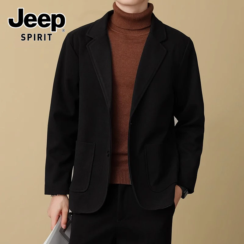 JEEPSPIRIT吉普加绒休闲西服男士冬季新款高级感痞帅韩版修身外套