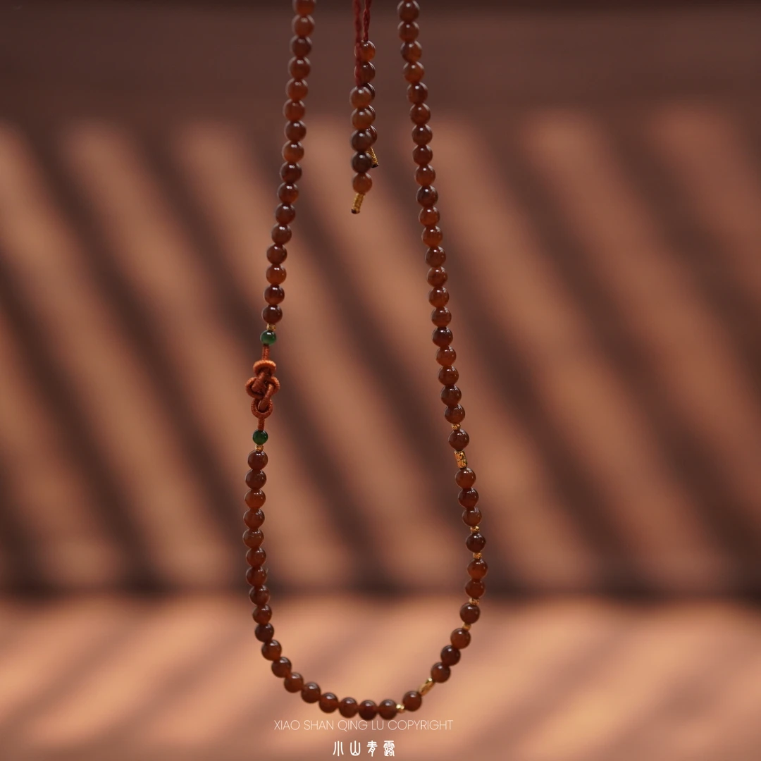 【W1584】和田玉糖料精美项链 18k金镶嵌 长68cm可调节 珠4-5mm