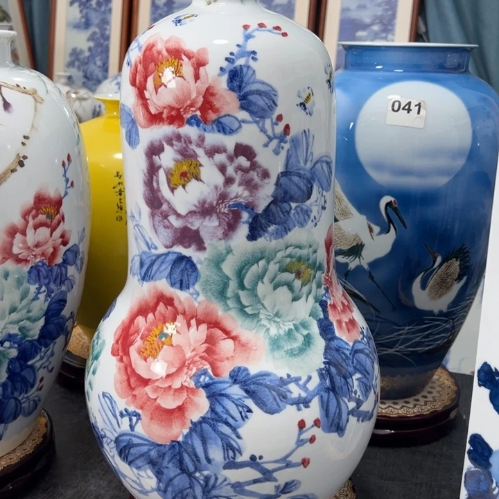 粉彩陶瓷葫芦瓶花瓶高51肚子28