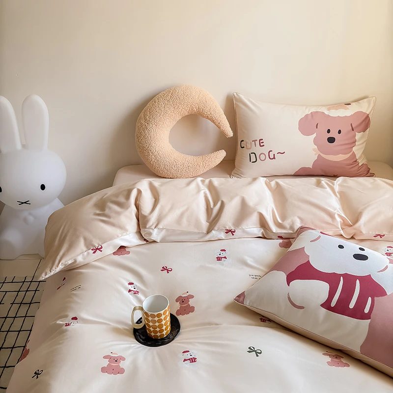 秋冬100S长绒棉全棉磨毛四件套可爱风纯棉三件套被套床单床上用品