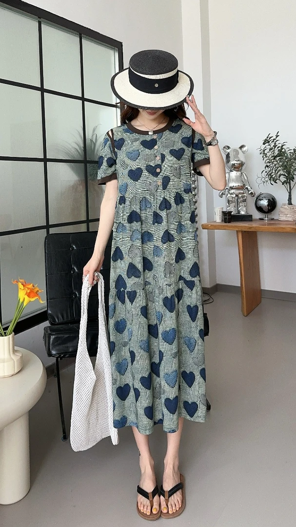 【温婉大气】25款夏季新款带扣棉绸连衣裙-FC6297