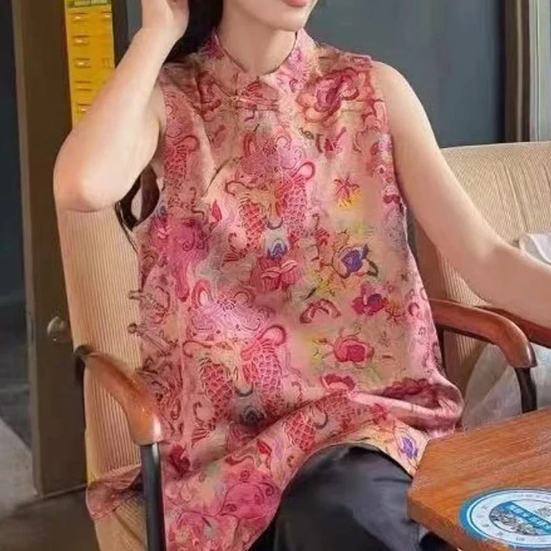 新中式国风立领盘扣洋气马甲上衣女2025年夏季新款中长款上衣