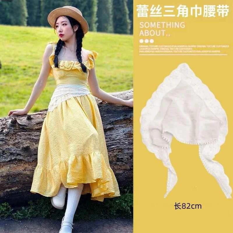 系在腰上丝巾连衣裙腰巾新款百搭夏蕾丝三角巾腰封腰带配裙子绑带