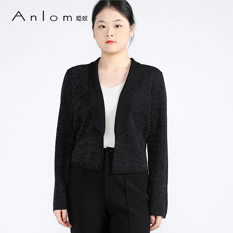 Anlom/娅奴短款拼接毛针织衫气质毛衣毛衫女装不起球短袖褶皱