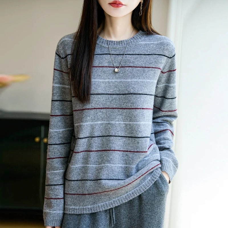 100羊毛衫女打底衫圆领宽松减龄时尚百搭