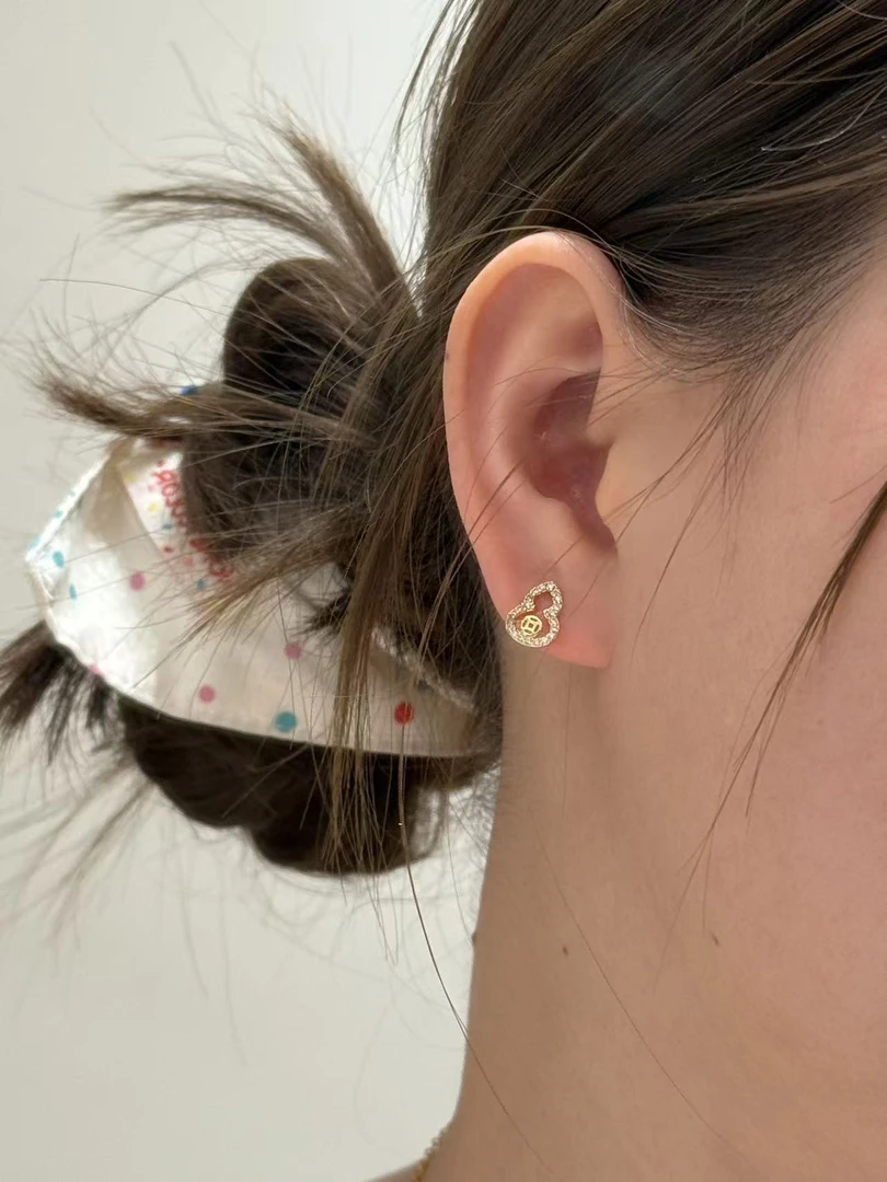 925银陶瓷耳饰  925银镶锆石小众金色葫芦轻奢养耳耳钉适合秋冬