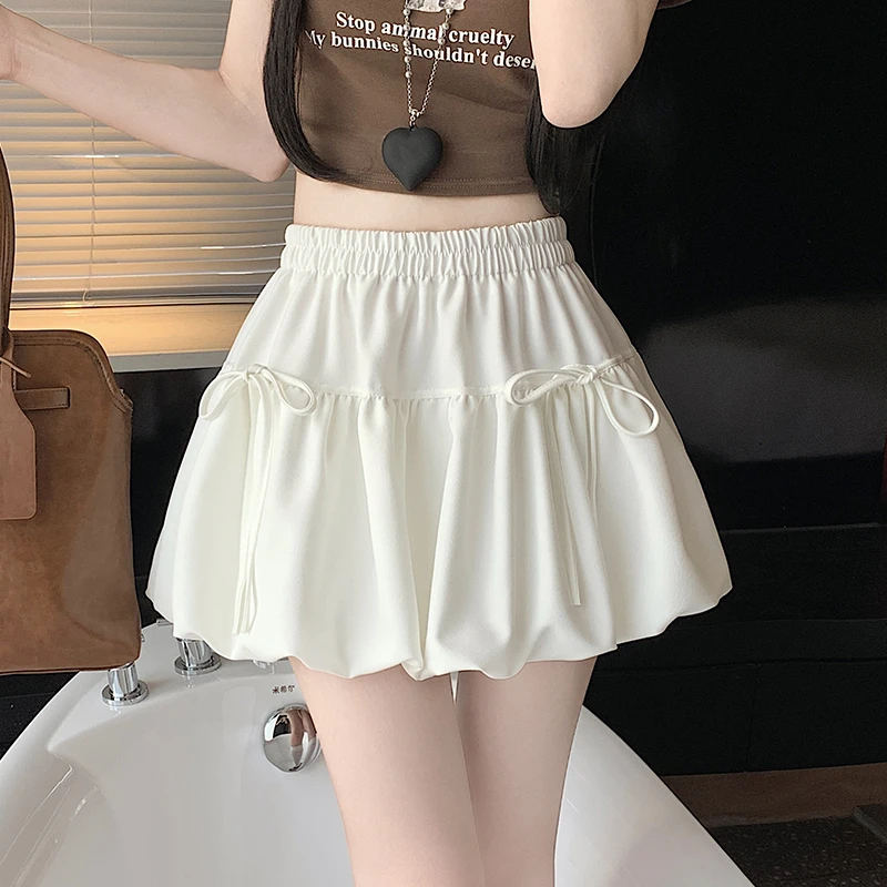 蝴蝶结设计感花苞白色半身裙女春夏2025新款高腰显瘦A字蓬蓬短裙