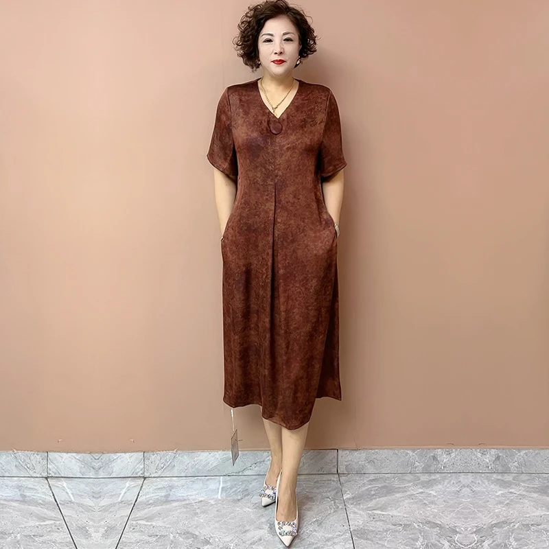 贵夫人高档洋气宽松连衣裙夏季爆款百搭显瘦打底裙胖妈妈旗袍裙潮