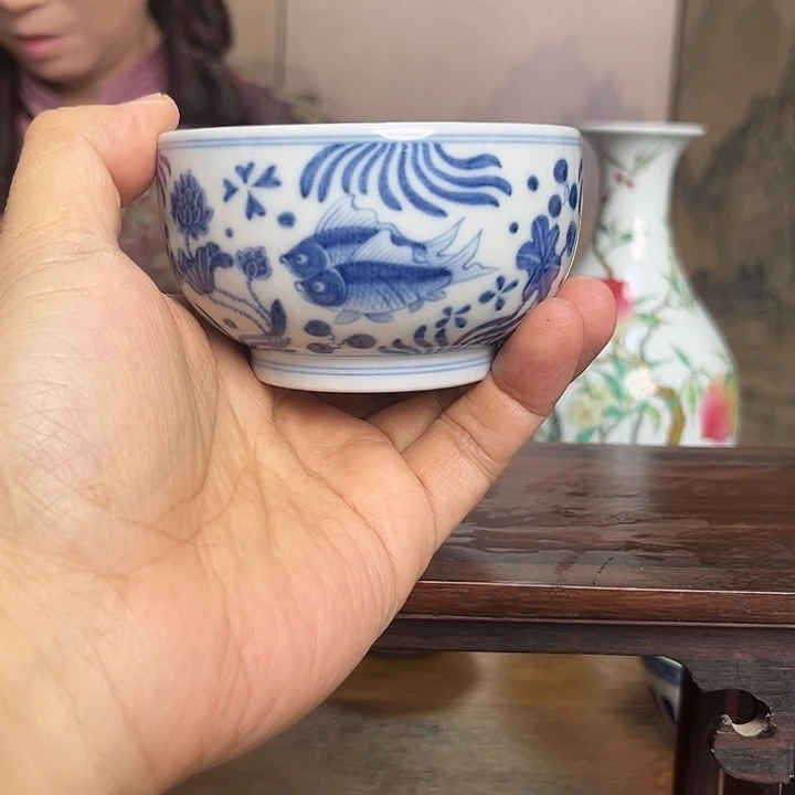 杯子青花鱼藻纹杯