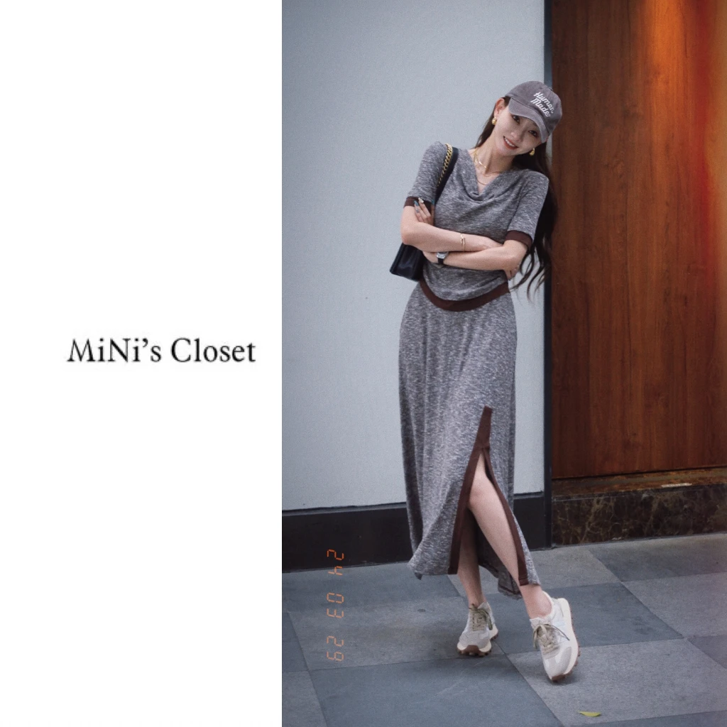 【MiNi推荐】设计师款高定韩版垂感褶皱裙子套装两件套送绑带JC0239